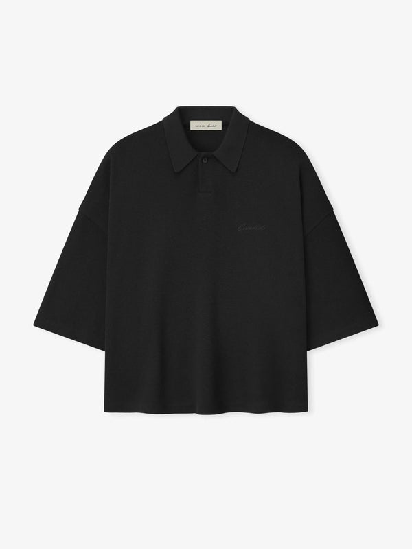 Essentials Pique Signature 90s Cropped Polo Vintage Black